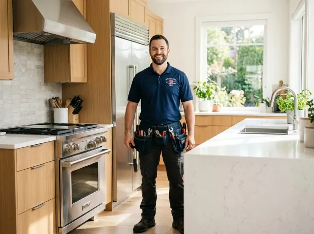 Appliance Repair Hero technician in a Brookfield, NY kitchen after an appliance repair